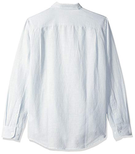 Amazon Essentials - Camisa de lino con manga larga, corte entallado y estampado para hombre, Celeste (Light Blue Gingham), US M (EU M)