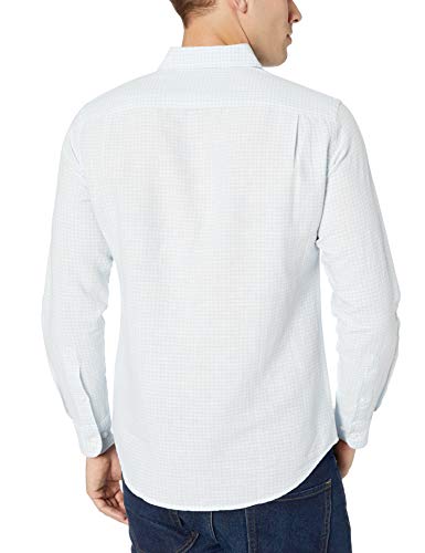 Amazon Essentials - Camisa de lino con manga larga, corte entallado y estampado para hombre, Celeste (Light Blue Gingham), US M (EU M)