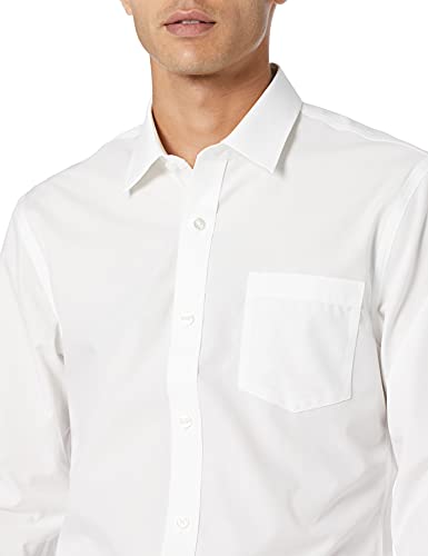 Amazon Essentials Slim-fit Wrinkle-Resistant Long-Sleeve Solid Dress Shirt Camisa, Blanco (White), 17" Neck 36"-37" (Talla del Fabricante:)