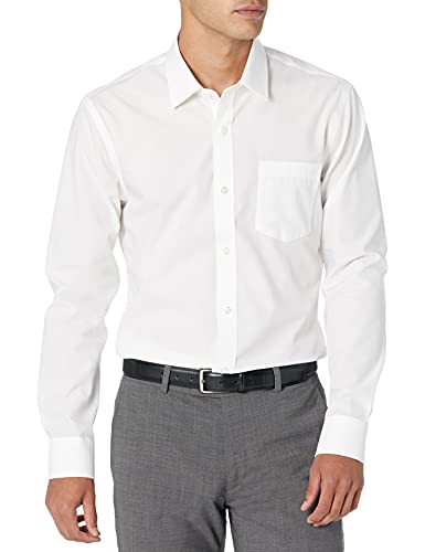 Amazon Essentials Slim-fit Wrinkle-Resistant Long-Sleeve Solid Dress Shirt Camisa, Blanco (White), 17" Neck 36"-37" (Talla del Fabricante:)