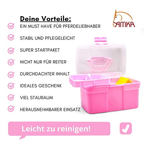 AMKA Caja de limpieza para niños – Maletín de limpieza relleno de 7 piezas (rosa)