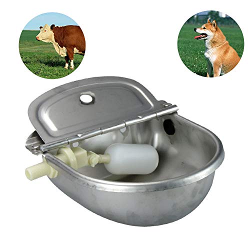 Amusingtao Bebedero automático de acero inoxidable con válvula flotante para animales, bebedero de agua para ovejas, perros, caballos, vacas, ovejas, cabras (plateado)