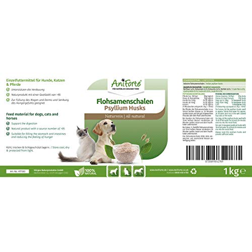 AniForte Cáscaras de psyllium para caballos, perros y gatos 1kg - Producto natural, ricas en fibra, psyllium indio para caballos en calidad de alimento crudo