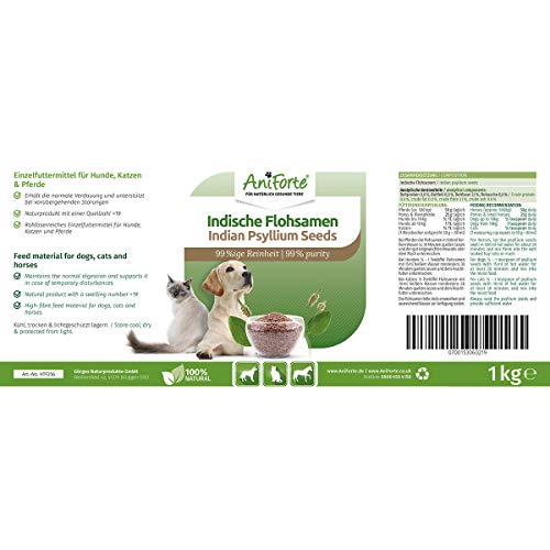 AniForte Psyllium Entero 1 kg para Perros, Gatos y Caballos. Rico en Fibra y Mucílago. Calidad de Alimentos Crudos Indios.