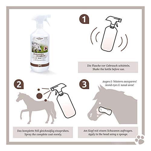AniForte Spray contra tábanos para caballos 1L - Repelente eficaz y de larga duración contra los tábanos, Protección contra Mosquitos, Moscas, parásitos, Bloqueador de tábanos
