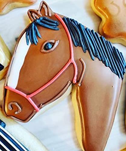 Ann Clark Cookie Cutters Juego de 3 cortadores de galletas caballo con libro de recetas, caballo, cabeza de caballo y herradura