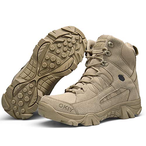 AONEGOLD Hombres Botas de Senderismo Zapatos de Trekking Botas Tácticas Transpirables Militar Senderismo Zapatos Botas de Invierno(Caqui,43 EU)