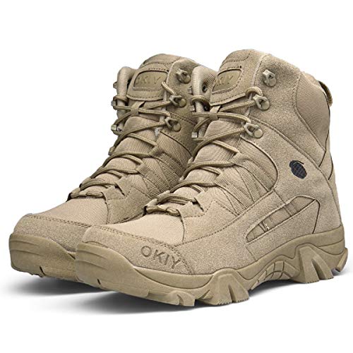 AONEGOLD Hombres Botas de Senderismo Zapatos de Trekking Botas Tácticas Transpirables Militar Senderismo Zapatos Botas de Invierno(Caqui,43 EU)