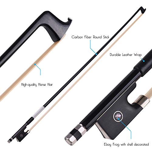 Arco de violín de fibra de carbono de la marca Andoer, para un 4/4, de tamaño completo, punta de ébano