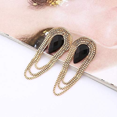 arete Pendientes Largos Con Borla Larga De Imitación De Piedras Preciosas Negras De Metal Festoneado Retro De Moda Grande Para Mujer