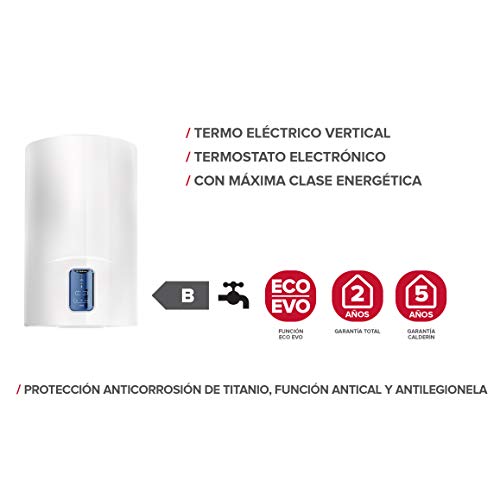 Ariston Termo Eléctrico Lydos Eco Blu, Capacidad 80 Litros, 230 V, 3201882, Fabricado para ser instalado en España