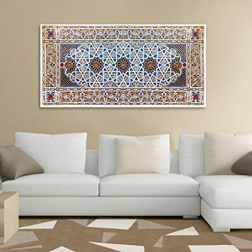 Arjazia Cuadro árabe - Cuadro decorativo para pared, diseño geométrico de 60 x 30 cm y 80 x 40 cm, impresión sobre lienzo de alta resolución, lienzo estirado sobre un marco de madera (80 x 40 cm)