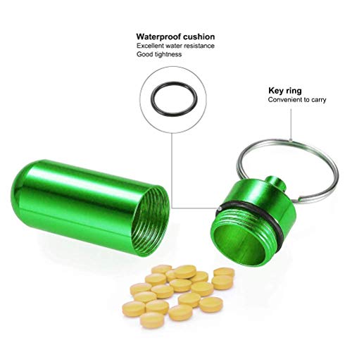 ASEOK - 6 pastilleros de aluminio impermeable para exteriores, caja impermeable para llavero, caja de pastillas de aleación de aluminio, colorido, mini pastillero de aluminio para sellar cápsulas