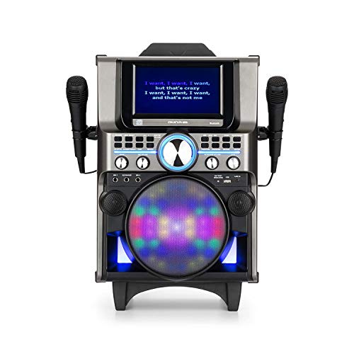 auna Pro DisGo Box 360 Black Edition - Equipo Karaoke, Sistema de Audio con Altavoz Grande Bluetooth con microfono, Pantalla TFT de 7'', CD/CDG/CDR/MP3, 2 Micros, Soporte tabletas, CD Karaoke, Negro