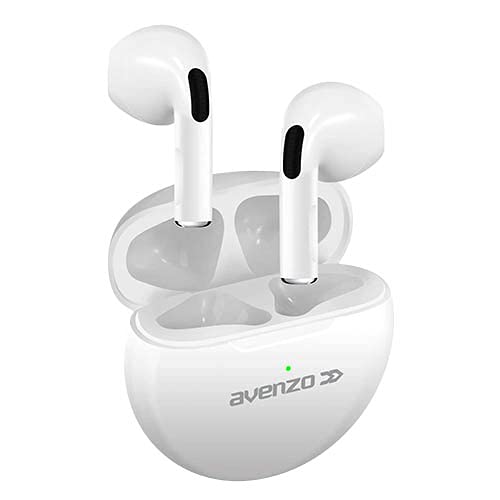 Avenzo - Auriculares True Wireless Bluetooth - Modelo AV-TW5008W - Cascos Inalámbricos Táctiles Que se Manejan con Sencillos Toques - Se Guardan y Cargan en un Cómodo Estuche Ovalado