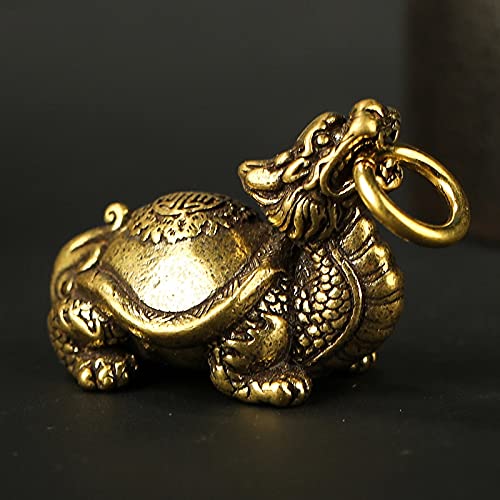 A/X 3,5 cm Retro latón dragón tortuga colgante artesanías hechas a mano coche llavero anillo colgantes decoraciones hombres mujeres colgante Feng Shui joyería