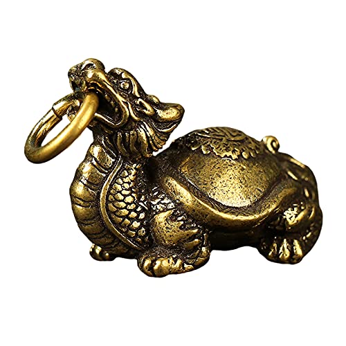 A/X 3,5 cm Retro latón dragón tortuga colgante artesanías hechas a mano coche llavero anillo colgantes decoraciones hombres mujeres colgante Feng Shui joyería