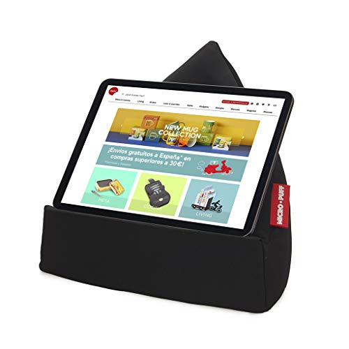 Balvi Soporte Tablet Micro Puff Color Negro Cojín para Tablet, Smartphone, e-Books Desenfundable con