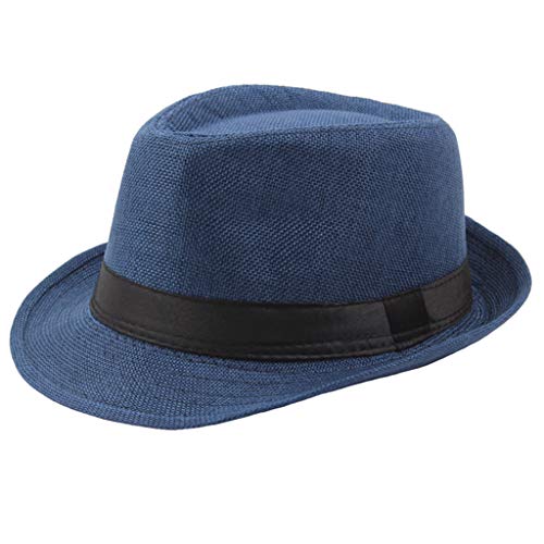 Baohooya Sombreros Hombre ala Ancha - Visera de Protección Solar Exterior de Sombrero de Lino Elegante Invierno Cálido Gorro Jazz (Azul)