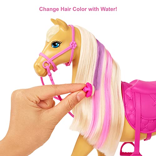 Barbie con caballo y poni Muñeca rubia con animales de juguete y accesorios de establo y para peinar al caballo Mattel GXV77