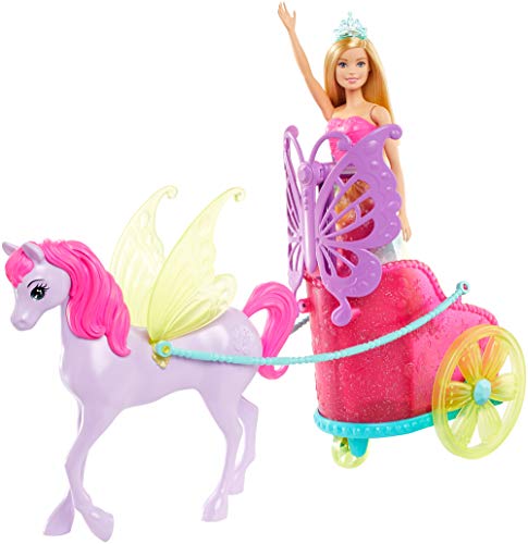 Barbie Dreamtopica muñeca de hada con carruaje con caballo de fantasia (Mattel GJK53)