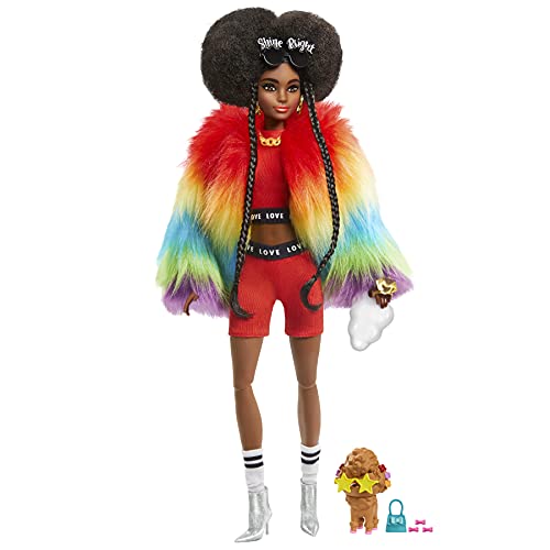 Barbie- Muñeca Extra 2 con un Look Brillante y cachorrito de Mascota, Color (Mattel GVR04)