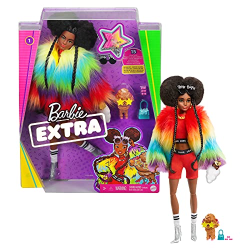 Barbie- Muñeca Extra 2 con un Look Brillante y cachorrito de Mascota, Color (Mattel GVR04)