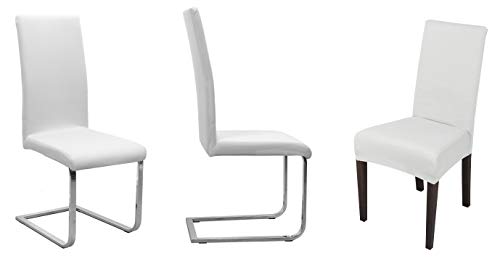 BEAUTEX Juego de 4 Fundas para sillas de Jersey, Funda elástica elástica de algodón bielástica, Color Seleccionable, Blanco