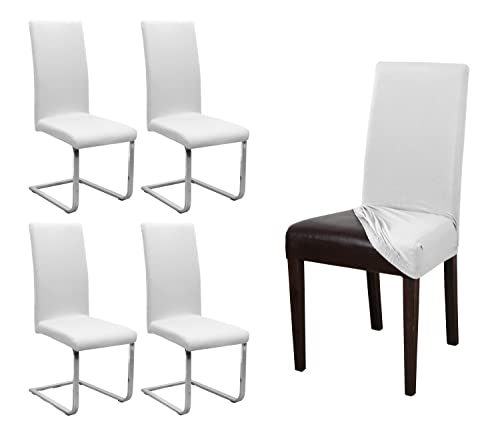 BEAUTEX Juego de 4 Fundas para sillas de Jersey, Funda elástica elástica de algodón bielástica, Color Seleccionable, Blanco