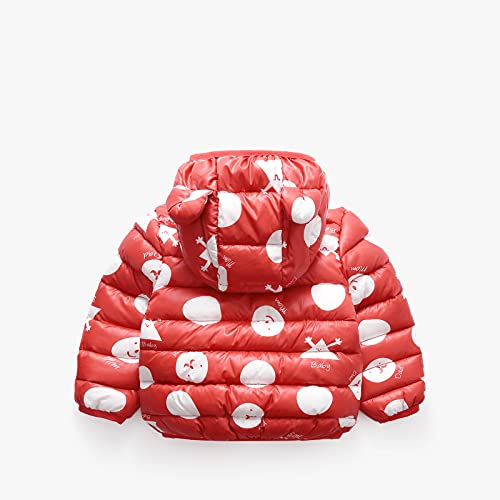 Bebé Chaqueta Invierno, Niños Niñas Abrigo con Capucha Traje de Nieve Manga Larga Outfits Calentar Warmer Regalos Ropa 1-2 años,Rojo