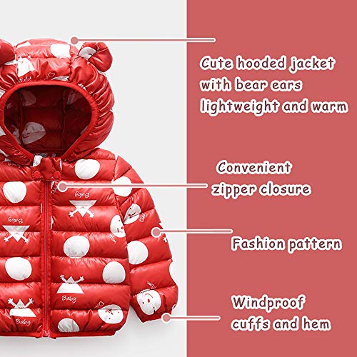 Bebé Chaqueta Invierno, Niños Niñas Abrigo con Capucha Traje de Nieve Manga Larga Outfits Calentar Warmer Regalos Ropa 1-2 años,Rojo