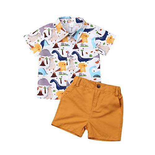 Bebé Niño Traje de 2 Piezas Conjunto Top Camisa de Manga Corta Pantalón Corto Camiseta con Estampado Infantil Ropa Verano de Playa para Vacaciones (Dinosaurio, 1-2 Años)
