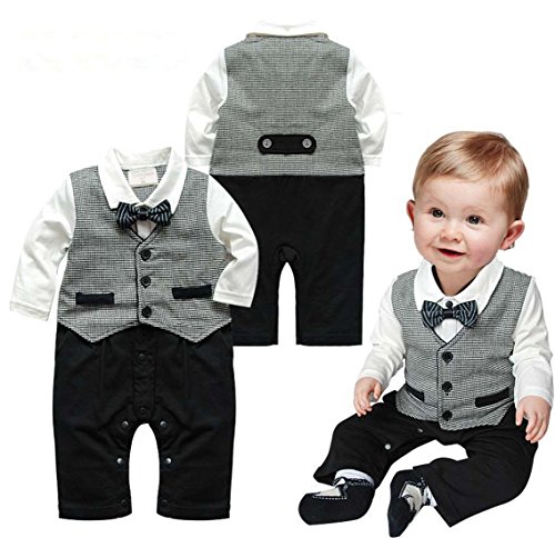 Bebé Pelele de moda caballero manga larga Niños Ropa babysuits chaleco de una pieza trajes para bebé gris Talla:0-6 meses