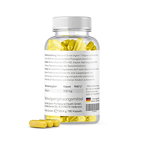 Berberina 500 mg I 180 cápsulas altamente dosificadas I Suplemento para un cambio de dieta I 100% Vegano I Producido bajo estrictos controles