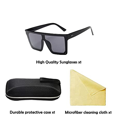 besbomig Gafas de Sol para Mujeres y Hombres Cuadradas de Gran Tamaño con Parte Superior Plana y Montura Grande, Protección Ligera y UV, con Estuche para Gafas