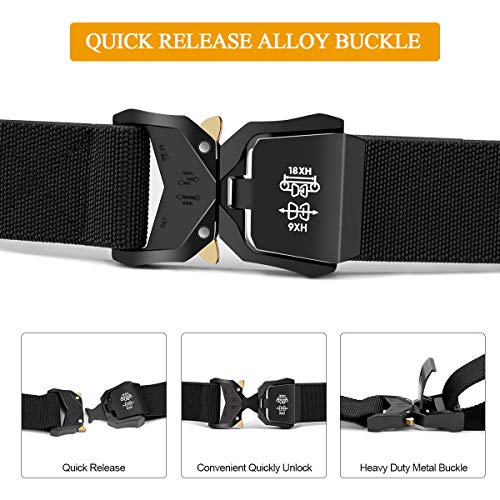 BESTKEE Cinturón táctico para Hombres, 3.8cm Cinturón Resistente, Cinturón Nylon Hebilla de Metal de Liberación Rápida, Regalo con Bolsa Táctica Molle y Gancho