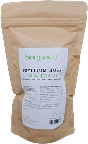 Biorganic Psyllium Husk 100% natural, 200g. Cáscaras de psyllium indio, rico en fibra y vegano. Saciante. Mejora el tracto intestinal.