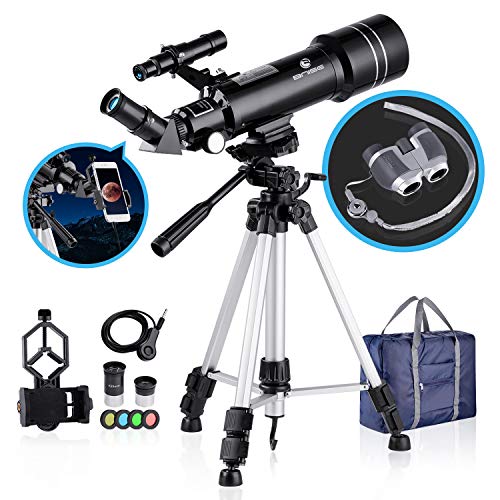 BNISE Telescopio Refractor Portátil de 70mm y Prismáticos HD, óptica de Vidrio Totalmente Recubierta, Ideal para Niños y Principiantes, con de para Trípode, Filtro de Luna