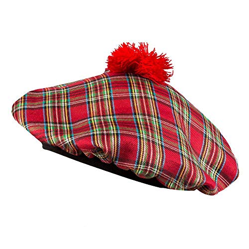 Boland 81225 – Baret Mrs. Tartán rojo a cuadros con borlas rojas, banda elástica, gorro escocesa, sombrero, Escocia, Highlands, disfraz, carnaval, fiesta temática