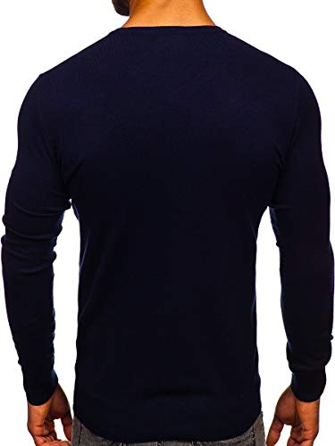 BOLF Hombre Jersey Cerrado Escote de Pico Corte clásico Pulóver Sweatshirt Cazadora Ropa de Abrigo Vestido Estilo Diario YY03 Azul Oscuro M [5E5]