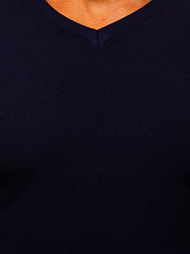 BOLF Hombre Jersey Cerrado Escote de Pico Corte clásico Pulóver Sweatshirt Cazadora Ropa de Abrigo Vestido Estilo Diario YY03 Azul Oscuro M [5E5]