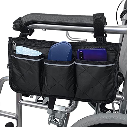 Bolsa de almacenamiento para silla de ruedas, impermeable bolsa lateral para silla de ruedas, duradera organizador de almacenamiento para sillas de ruedas, bolsa de apoyabrazos para silla de ruedas