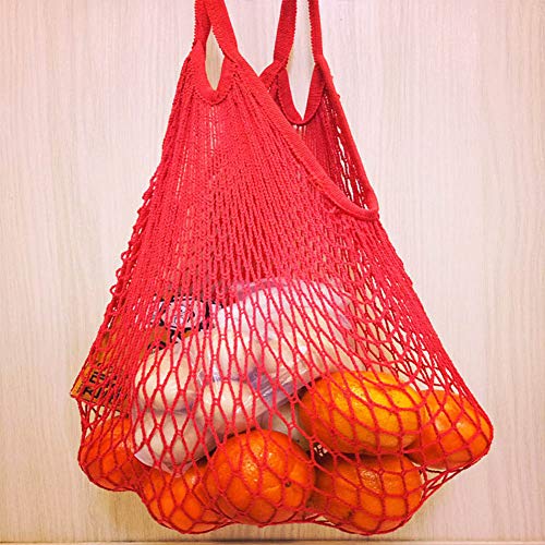 Bolsa de la compra de cuerda, 5 bolsas de malla reutilizables, bolsa portátil de la compra de red de algodón