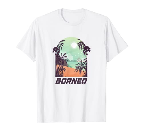 Borneo - Diseño de playa con palmeras, playa y sol, regalo Camiseta