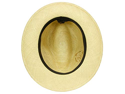 Borsalino Sombrero panamá original con trenzado de ganchillo. Natural-Olive (714-4) 57