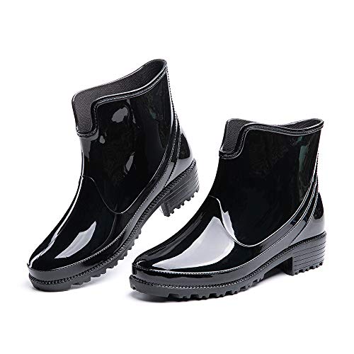 Botas de Agua Mujer Botines Lluvia Goma Jardín Trabajo Impermeables Chelsea Boots Antideslizante Cómoda Negro Talla 36