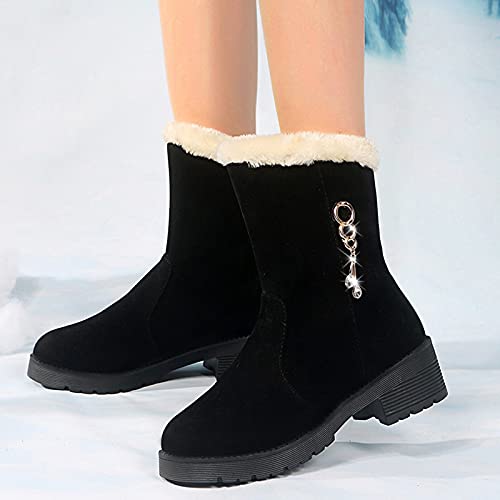 Botas de invierno para mujer, de caña corta, con tacón, forradas, cálidas, botas de invierno para mujer, de ante elegante, Negro , 39 EU
