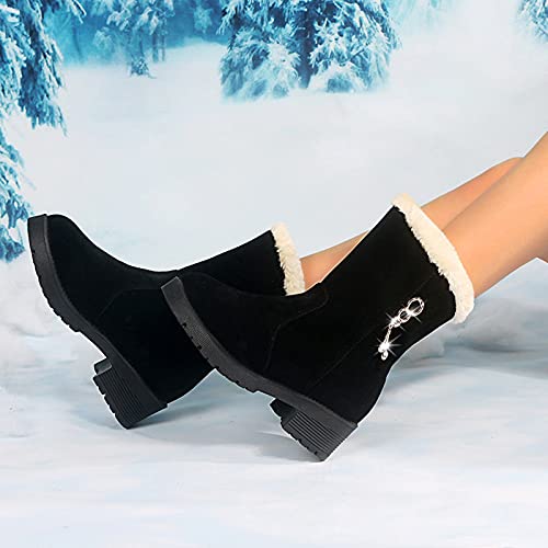 Botas de invierno para mujer, de caña corta, con tacón, forradas, cálidas, botas de invierno para mujer, de ante elegante, Negro , 39 EU