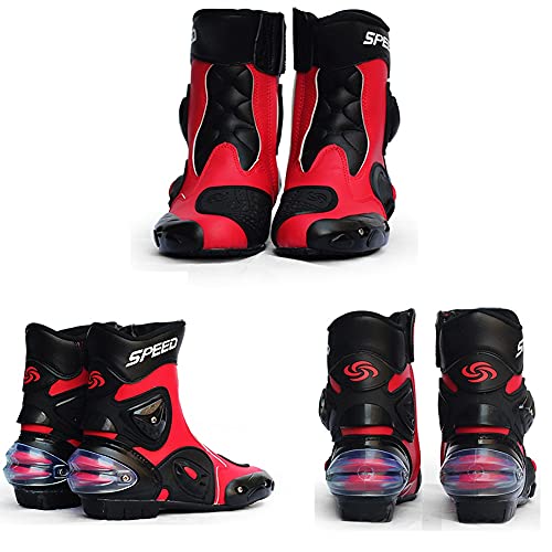 Botas de jinete Botas de motocicleta de cuero rojo de cuero para hombre, zapatillas de botas cortas de motocicleta interiores transpirables, con cubierta protectora de cáscara dura ( Size : EU43 )