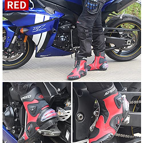 Botas de jinete Botas de motocicleta de cuero rojo de cuero para hombre, zapatillas de botas cortas de motocicleta interiores transpirables, con cubierta protectora de cáscara dura ( Size : EU43 )